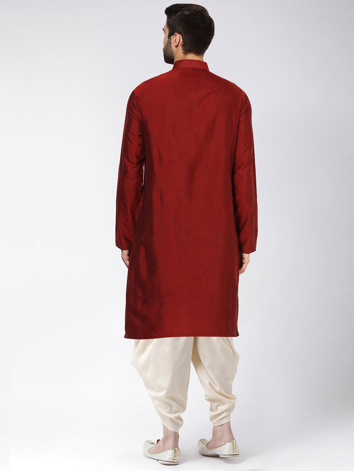 Maroon Silk Blend Solid Long Kurta