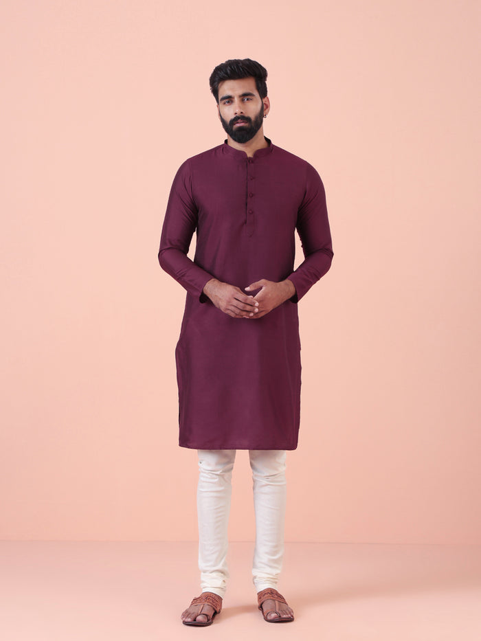 Maroon Solid Kurta Cream Churidar Set