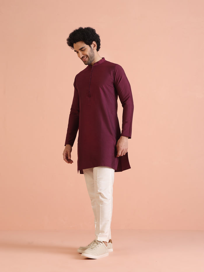 Maroon Solid Silk Blend Kurta for Mens Elegant Festive Ethnic Wear