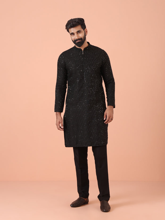 Men Black Embellished Kurta Trouser Set