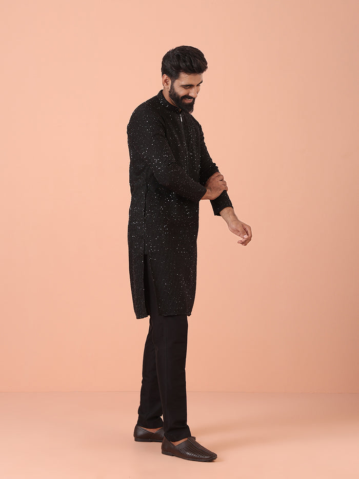 Men Black Embellished Kurta Trouser Set