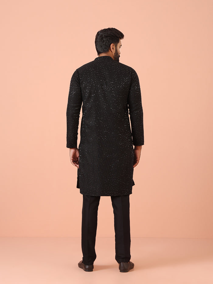 Men Black Embellished Kurta Trouser Set