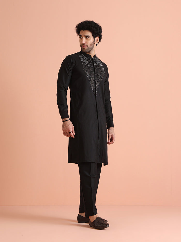 Men Black Embellished Rhine Stone Kurta