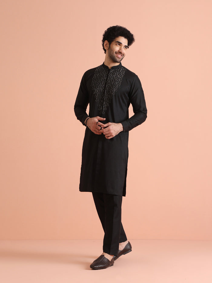 Men Black Embellished Rhine Stone Kurta