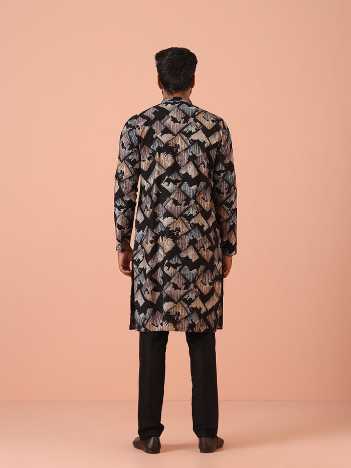 Men Black Printed Kurta Trouser Set