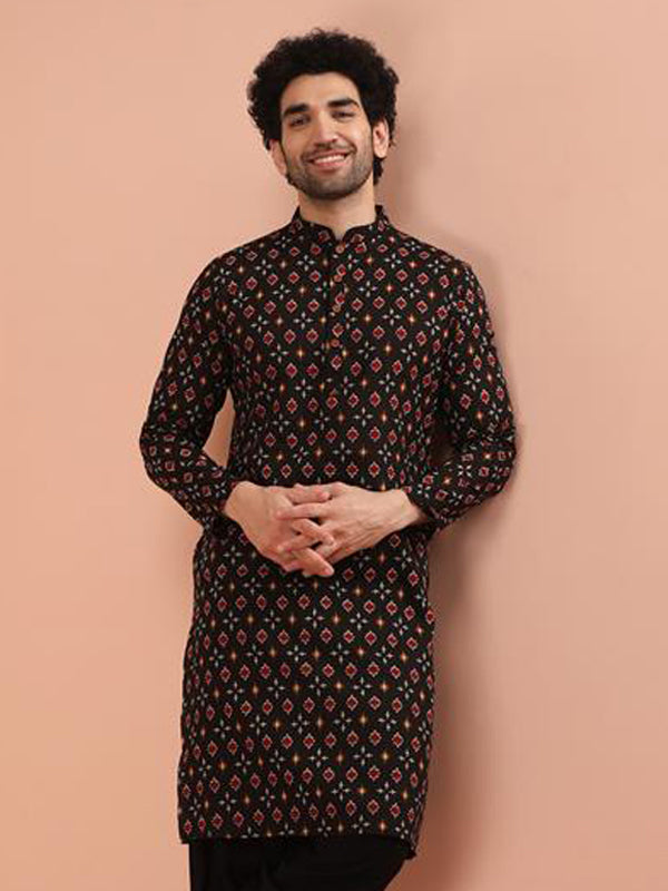Men Black Printed Kurta