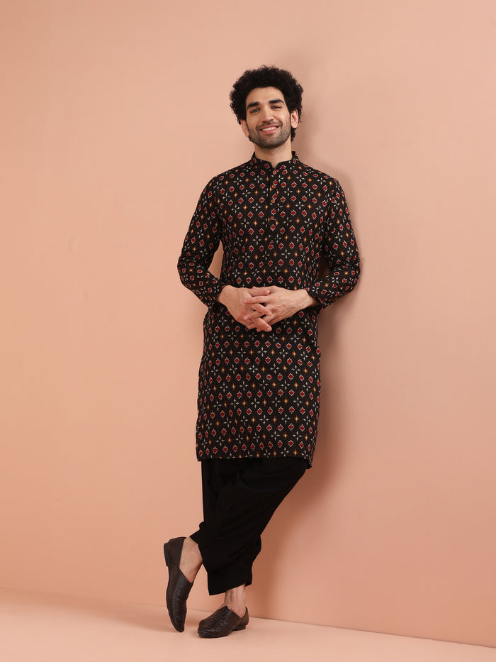 Men Black Printed Kurta
