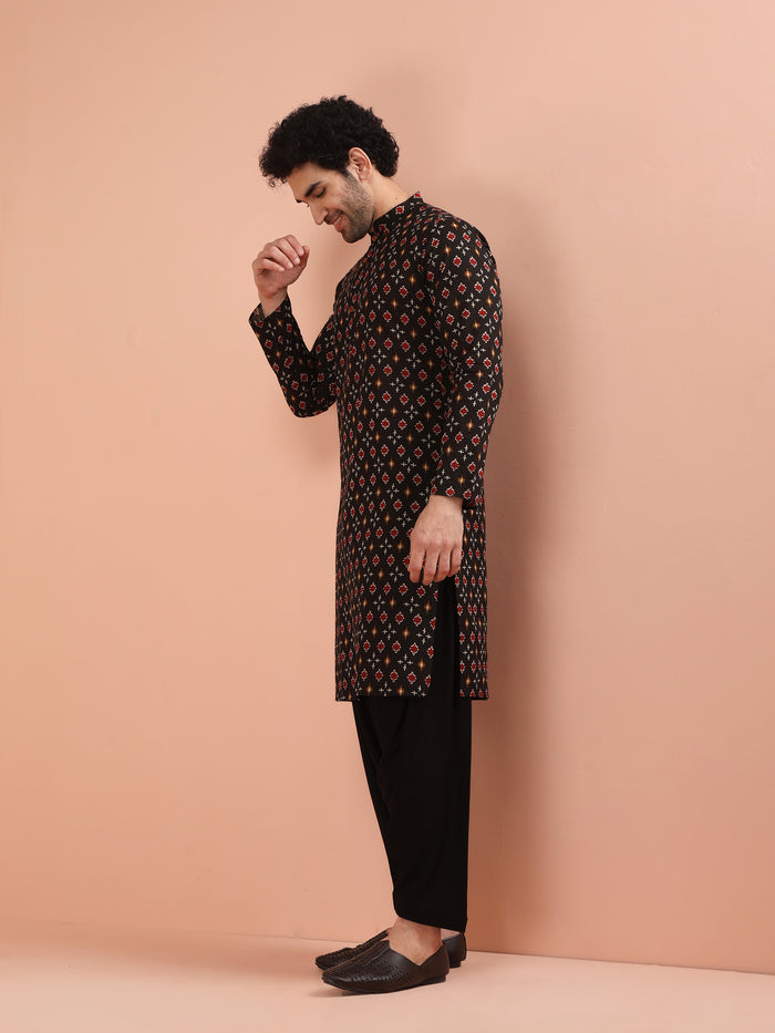 Men Black Printed Kurta