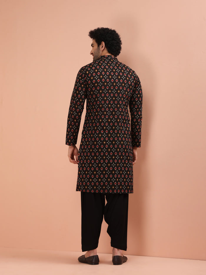 Men Black Printed Kurta