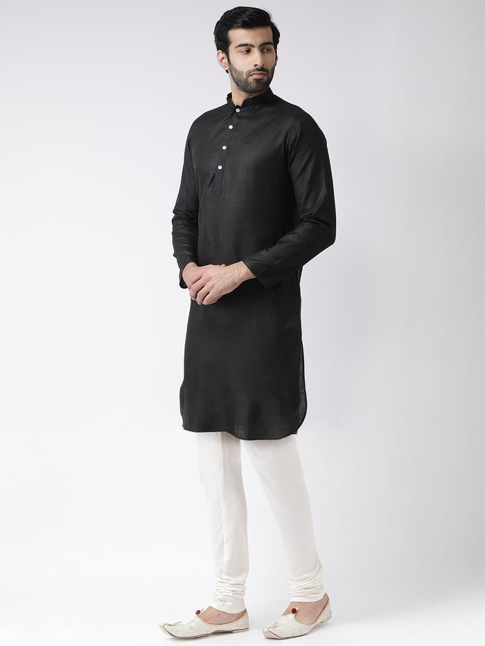 Men Black Solid Dyed Kurta