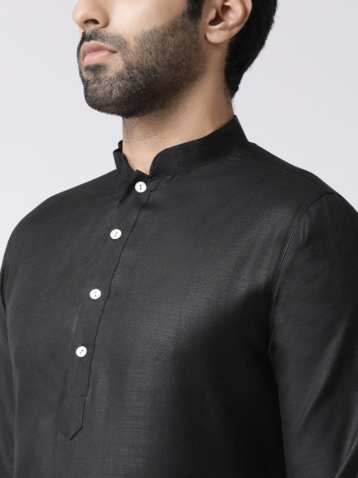 Men Black Solid Dyed Kurta