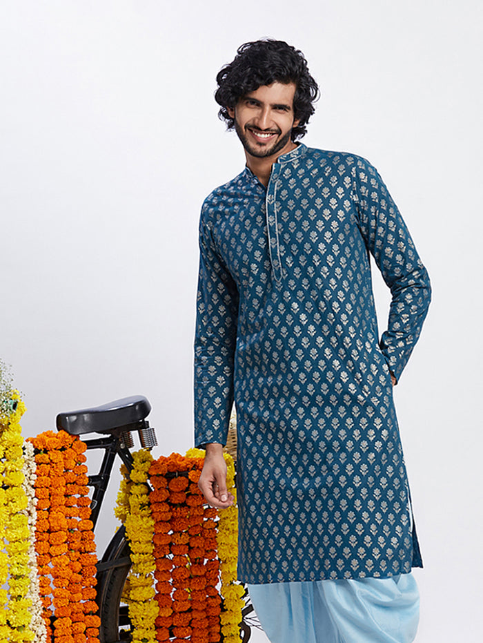 Men Blue Floral Kurta