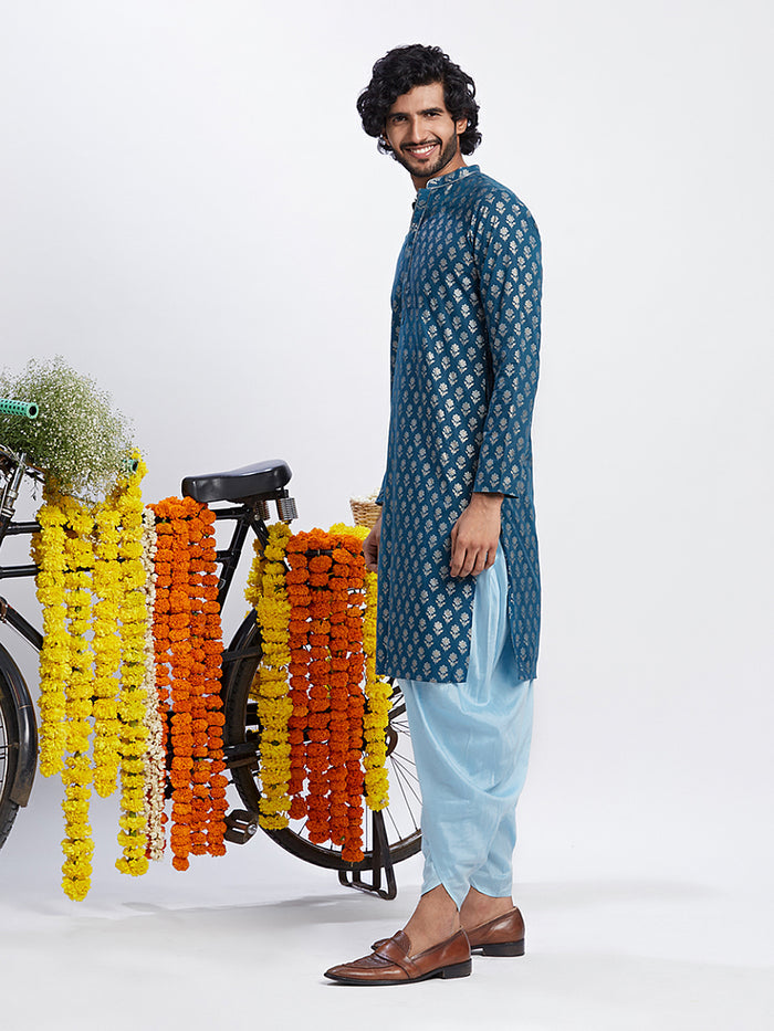Men Blue Floral Kurta