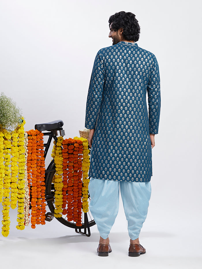 Men Blue Floral Kurta