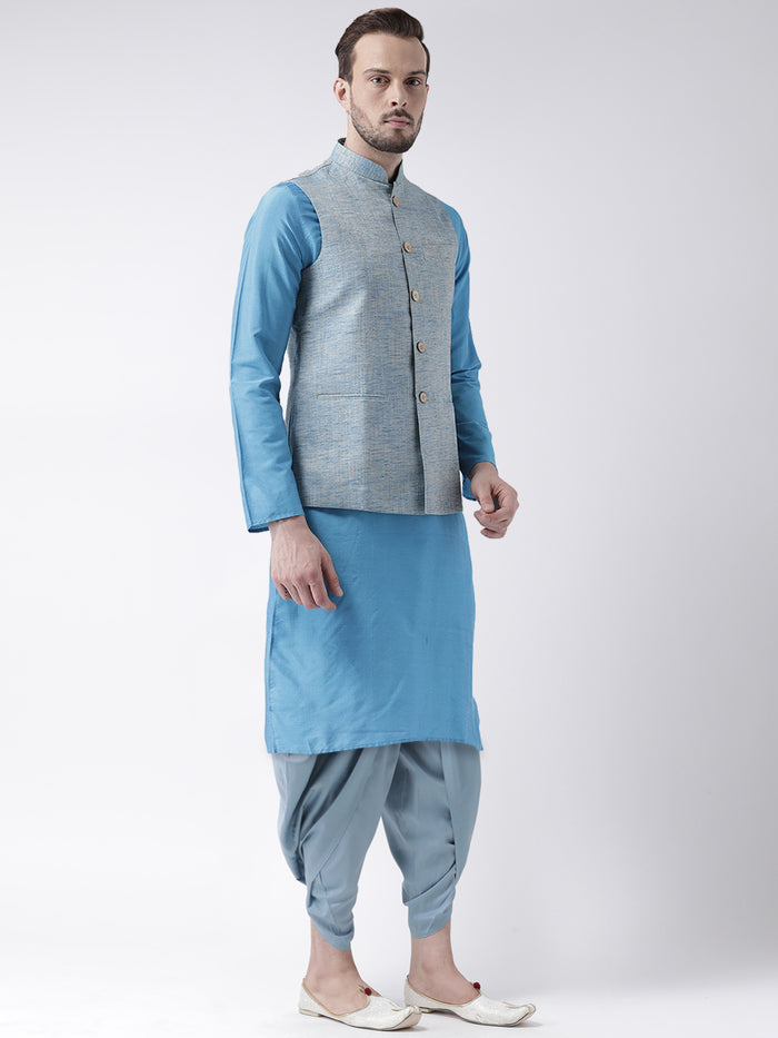 Men Blue Solid Nehru Jacket