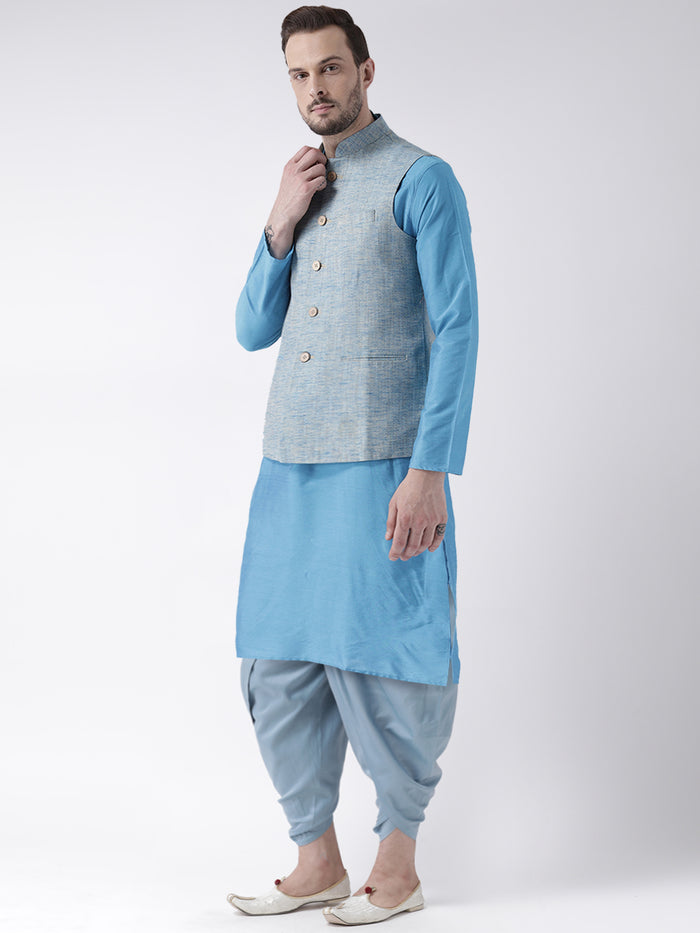 Men Blue Solid Nehru Jacket