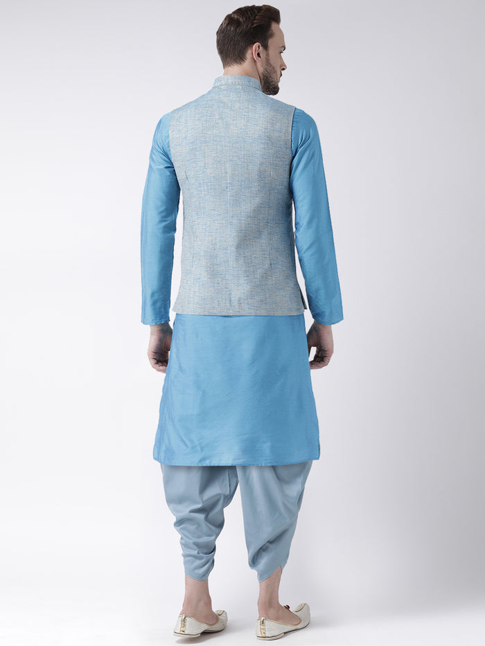 Men Blue Solid Nehru Jacket
