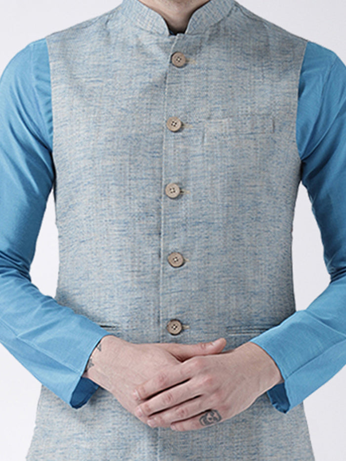 Men Blue Solid Nehru Jacket