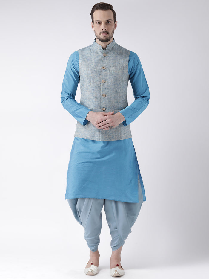 Men Blue Solid Nehru Jacket