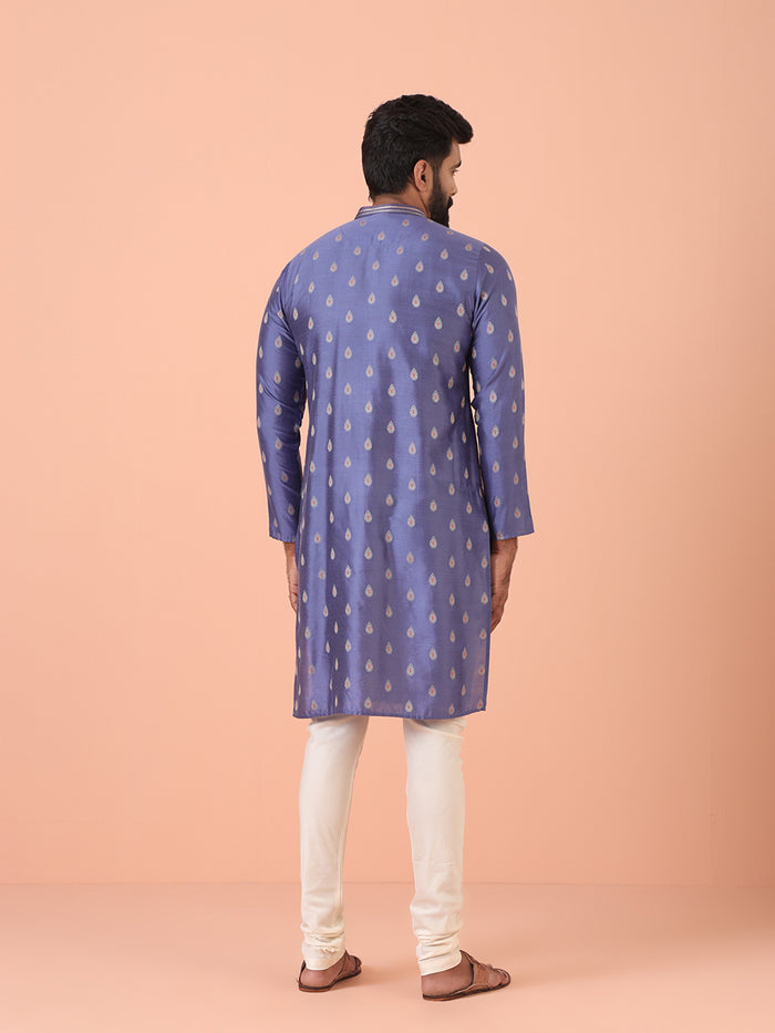 Men Blue Woven Design Kurta Churidar Set