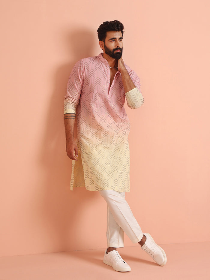 Men Brown Sequinned Kurta Trouser Set