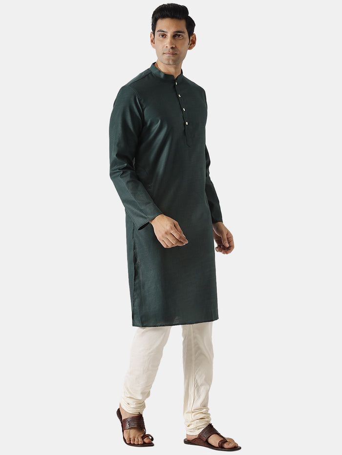 Men Green Solid Dyed Kurta