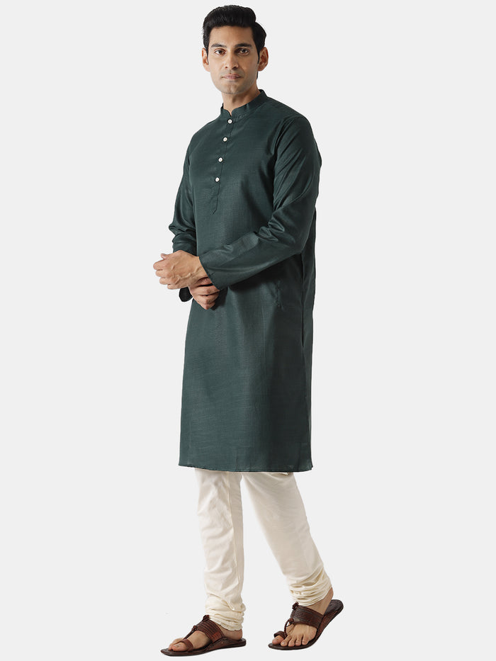 Men Green Solid Dyed Kurta