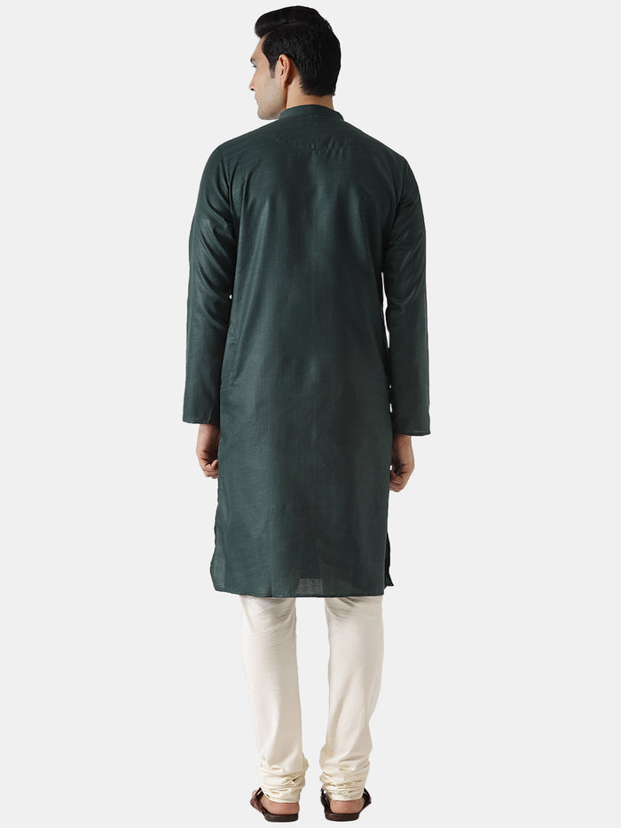 Men Green Solid Dyed Kurta