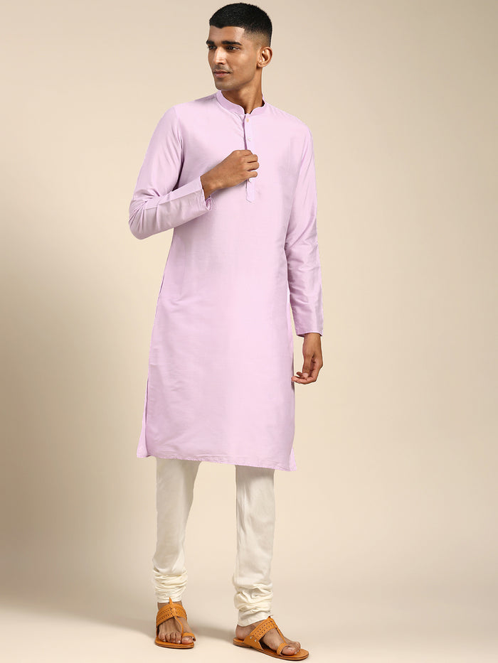 Men Lavender Solid Dyed Kurta