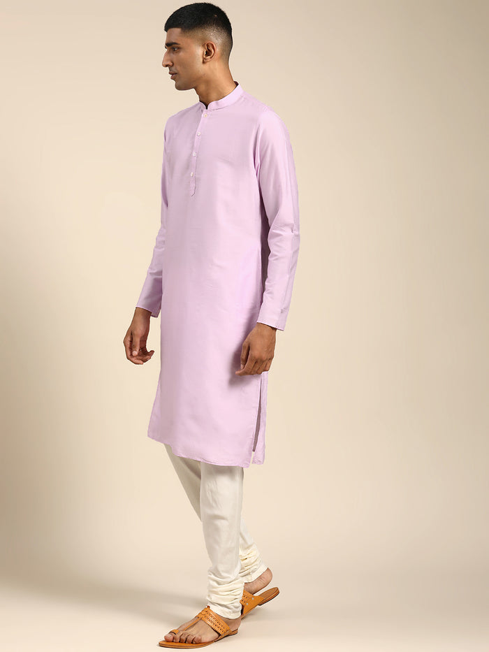 Men Lavender Solid Dyed Kurta