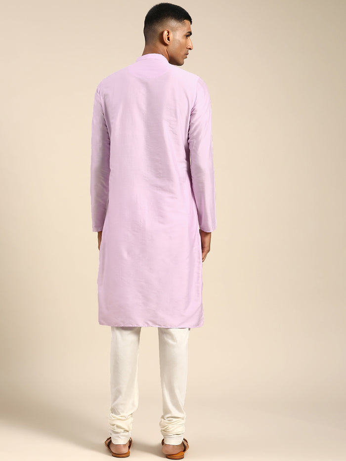 Men Lavender Solid Dyed Kurta