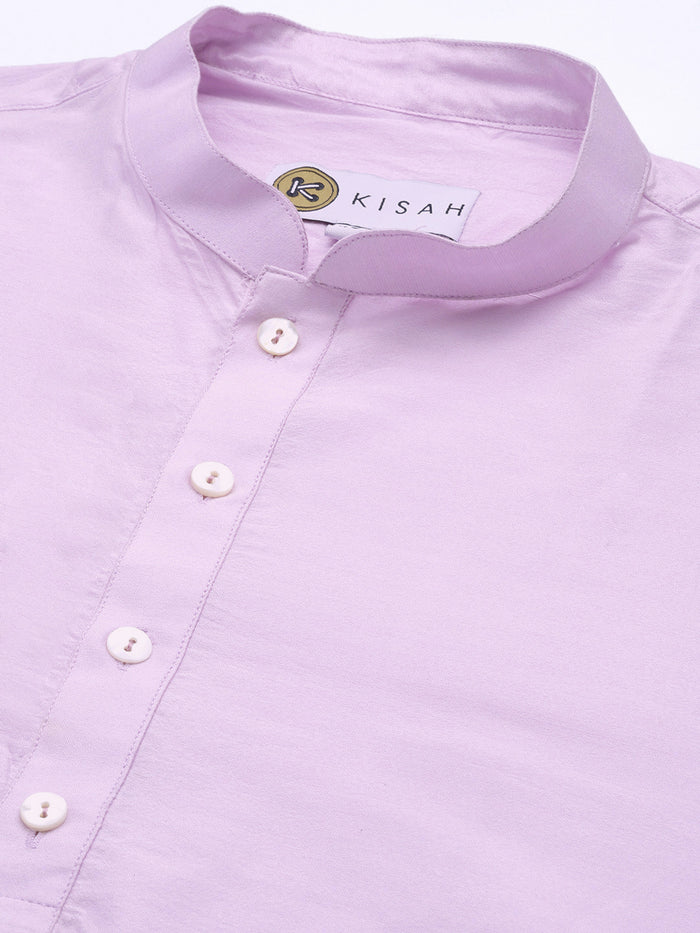 Men Lavender Solid Dyed Kurta