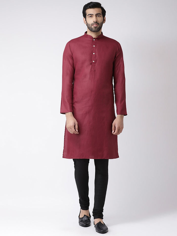 Men Maroon Solid Dyed Kurta Churidar Set