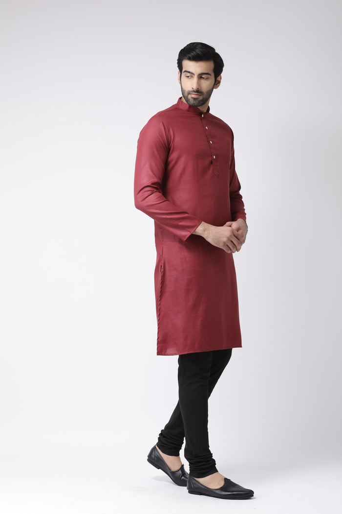 Men Maroon Solid Dyed Kurta Churidar Set