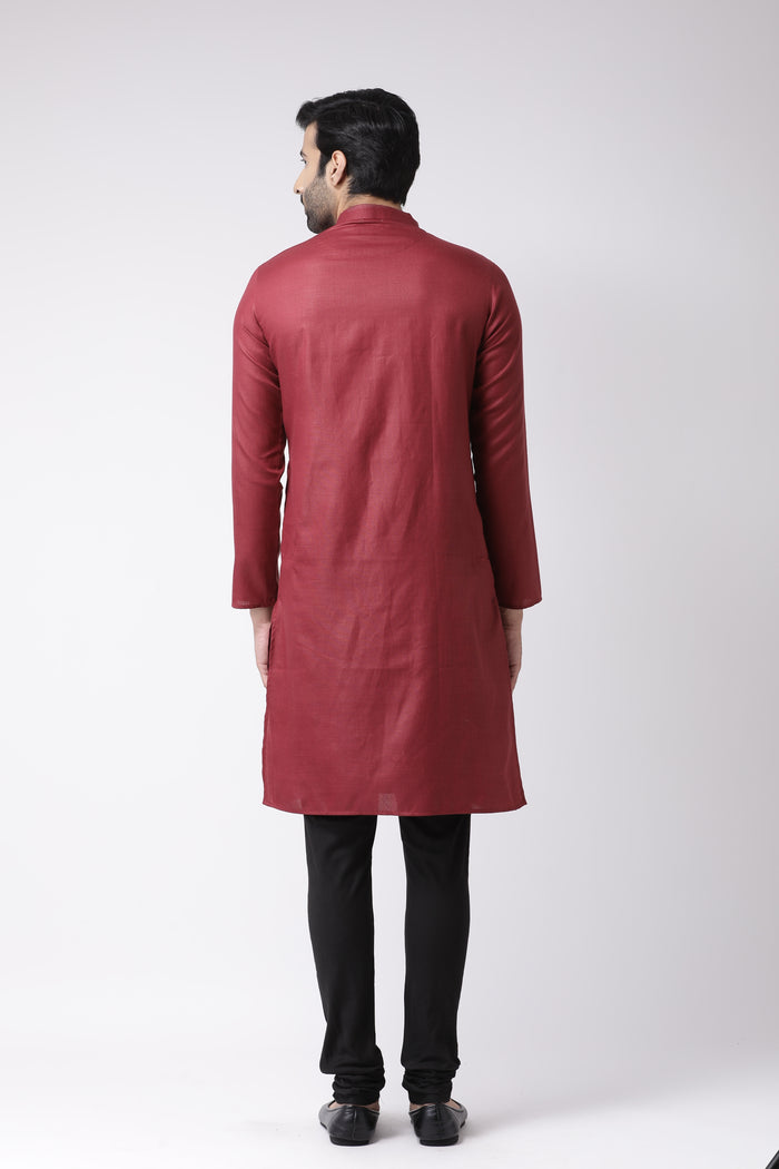 Men Maroon Solid Dyed Kurta Churidar Set