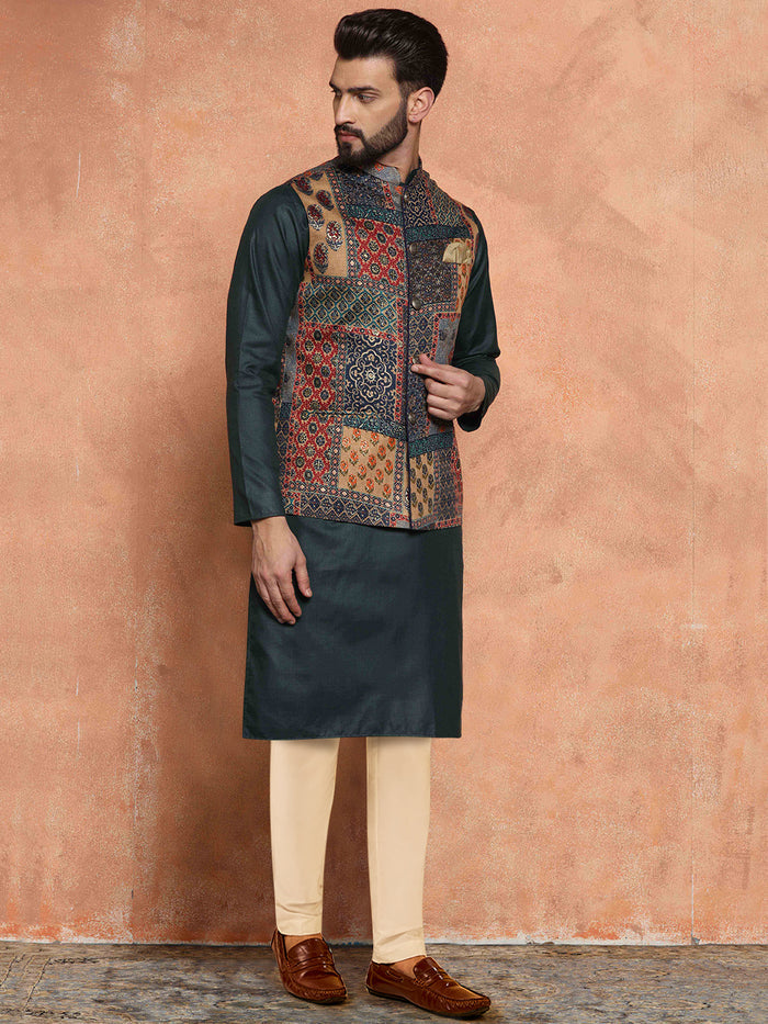 Men Multi Kurta Jacket Trouser Set