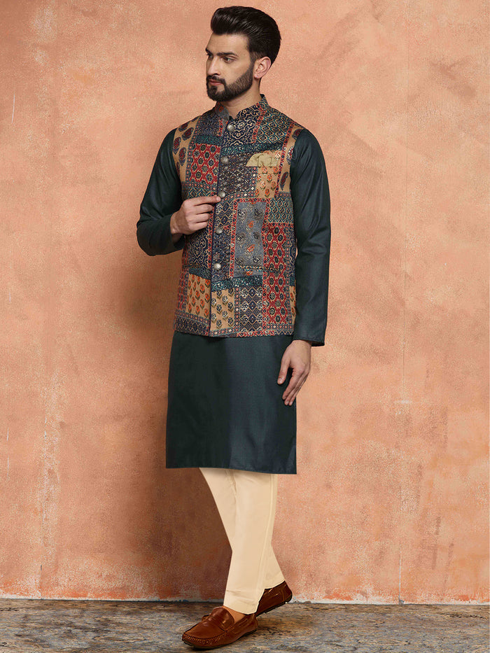 Men Multi Kurta Jacket Trouser Set