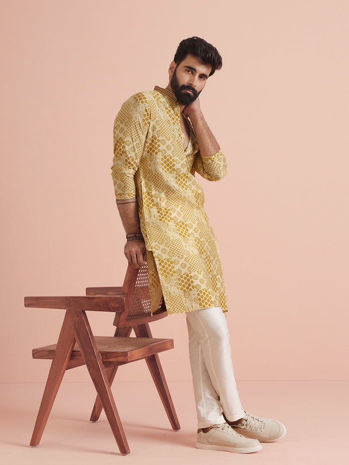 Men Mustard Ethnic Motifs Kurta