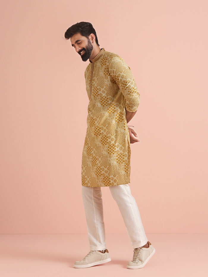 Men Mustard Ethnic Motifs Kurta