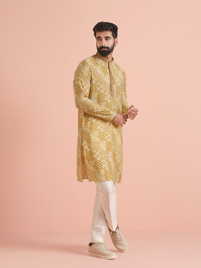 Men Mustard Ethnic Motifs Kurta