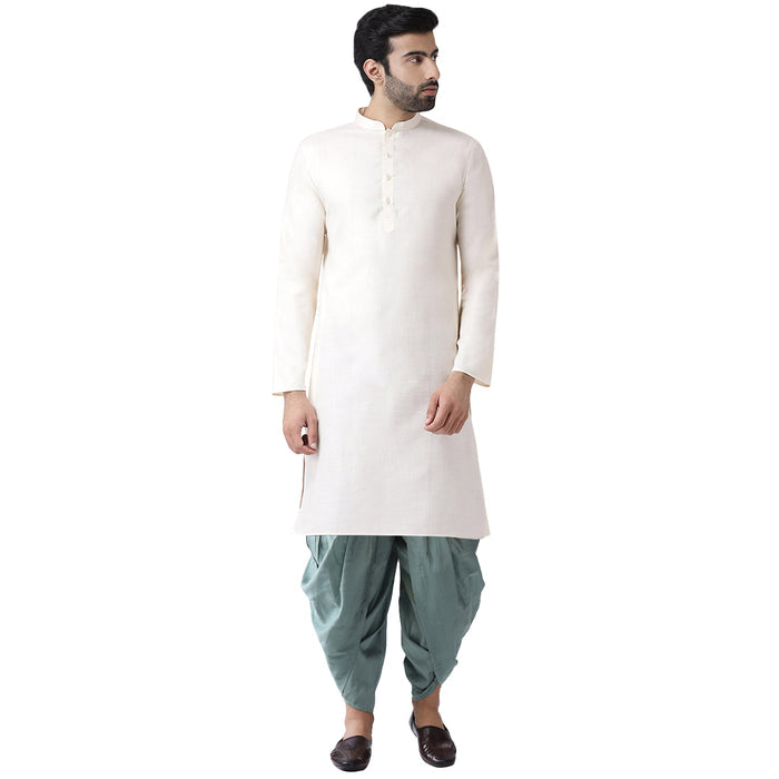Men Off White Kurta Dhoti Set