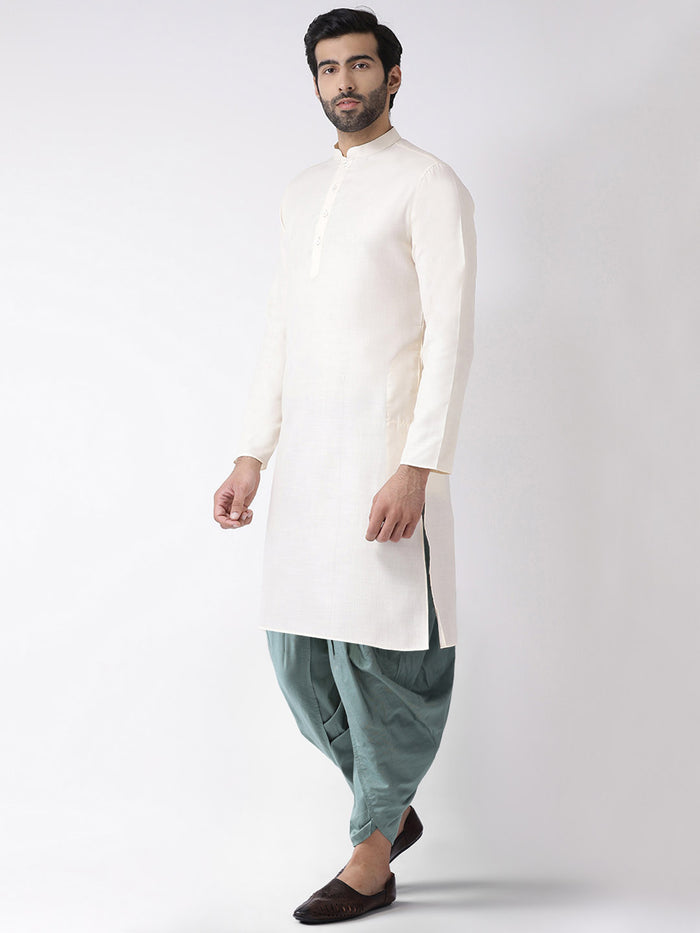 Men Off White Kurta Dhoti Set