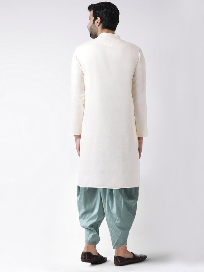 Men Off White Kurta Dhoti Set
