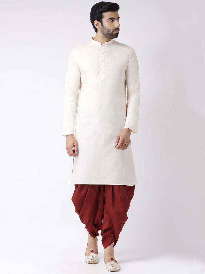 Men Off White Solid Dyed Kurta