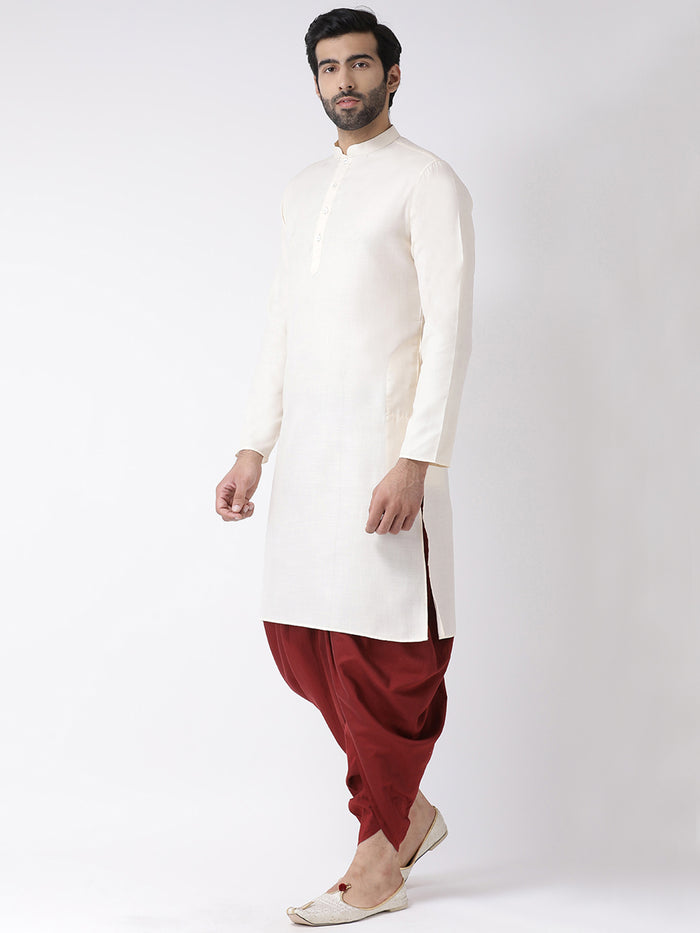 Men Off White Solid Dyed Kurta
