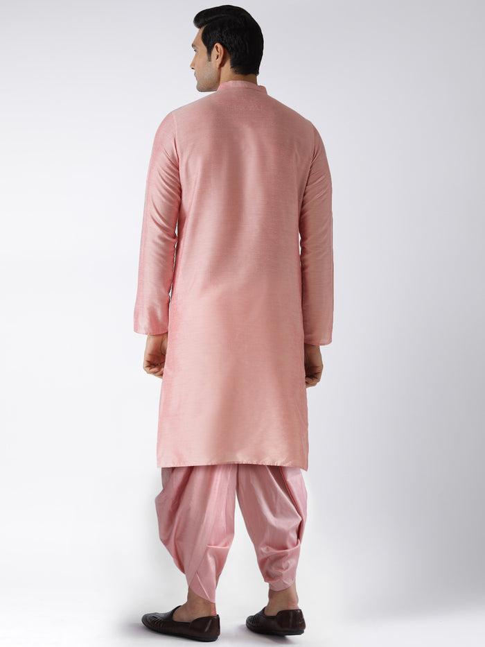 Men Pink Kurta Dhoti Set