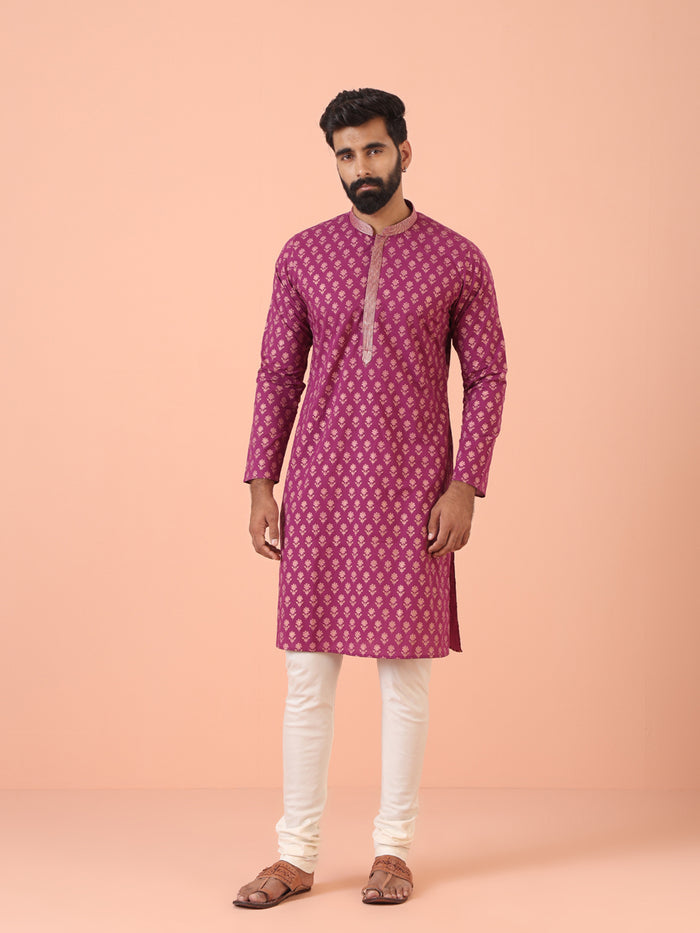 Men Pink Printed Kurta Churidar Set