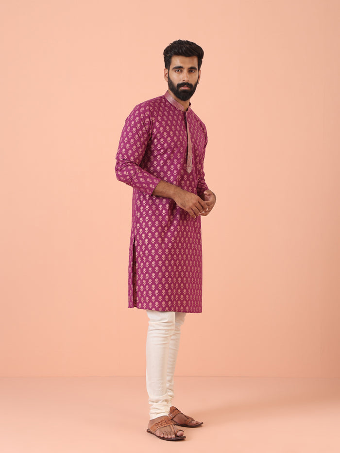 Men Pink Printed Kurta Churidar Set