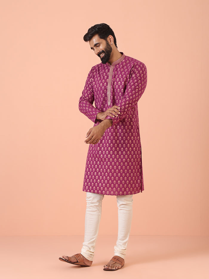 Men Pink Printed Kurta Churidar Set