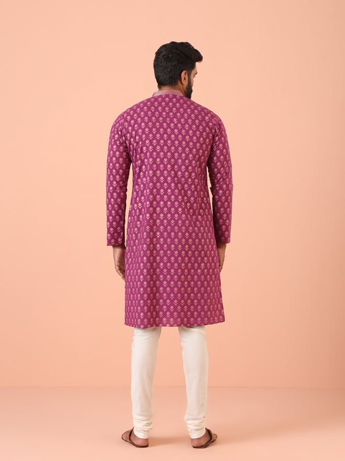 Men Pink Printed Kurta Churidar Set